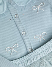 Pearl Bow Top & Appliqu&eacute; Mesh Skirt Set, Blue (BLUE), large