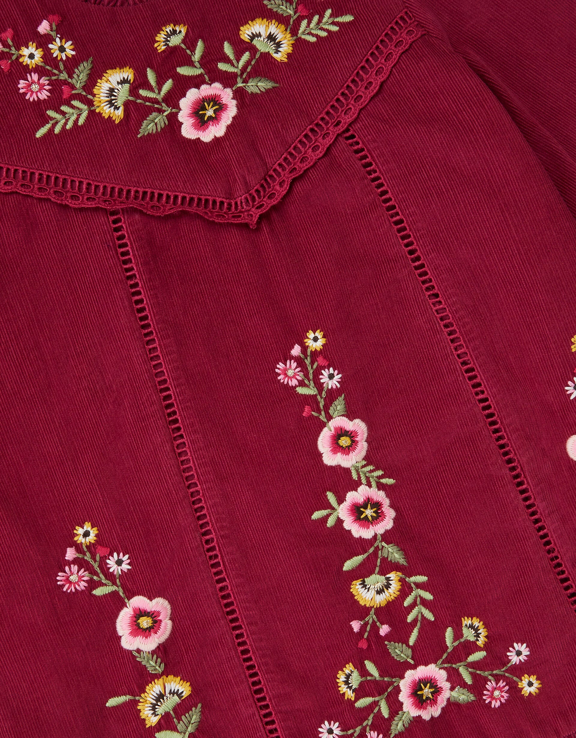 Embroidered Corduroy Tunic Dress Pink