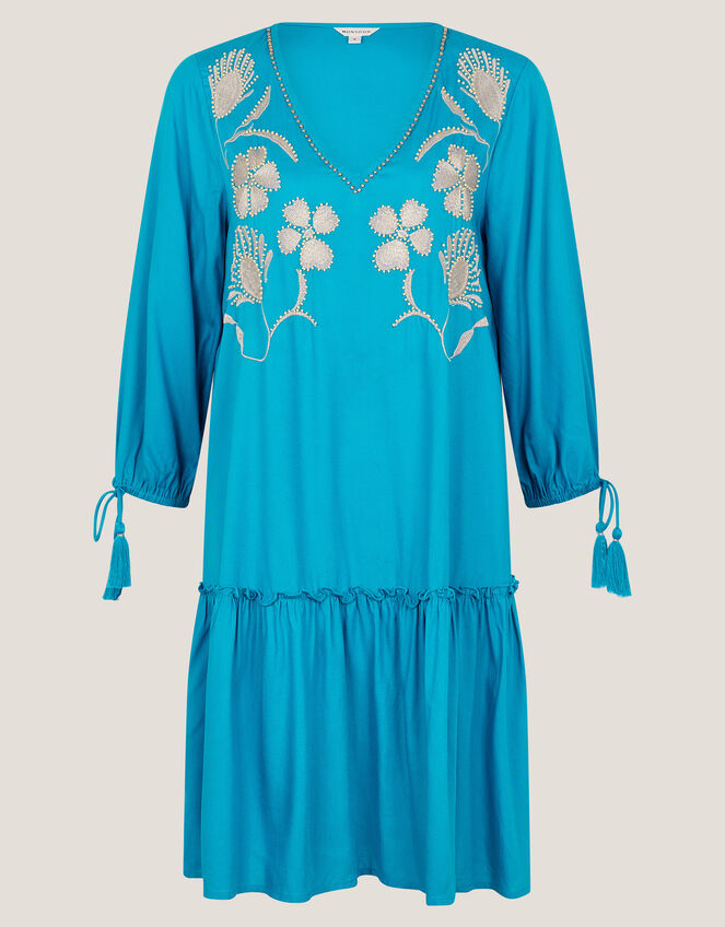 Tracy Floral Embellished Mini Kaftan, Teal (TEAL), large
