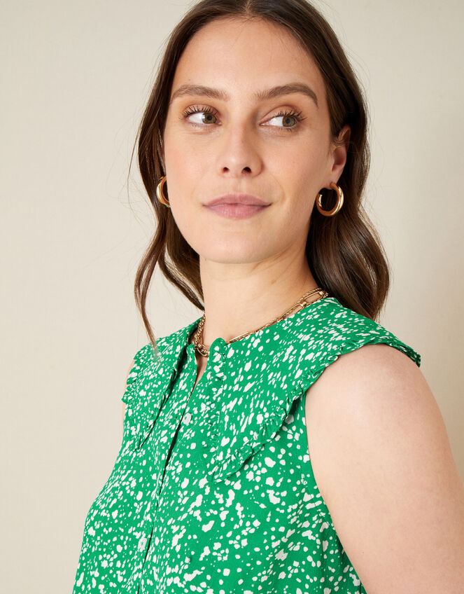 Leila Print Collar Sleeveless Top, Green (GREEN), large
