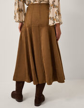 Macy Suedette A-Line Midi Skirt, DARK BROWN, large