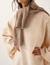 Fay Fringe Trim Poncho , Natural (NATURAL), large