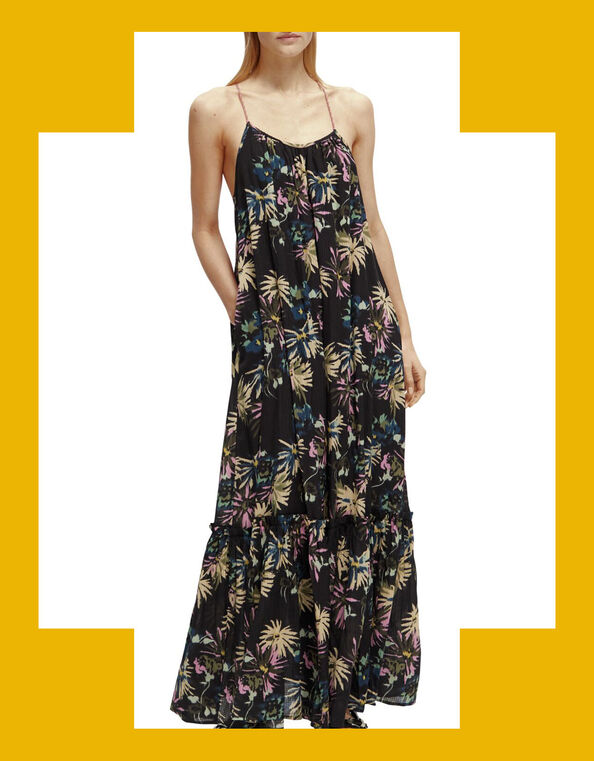Scotch and Soda Print Tiered Maxi Dress Regular Length, Black (BLACK), large
