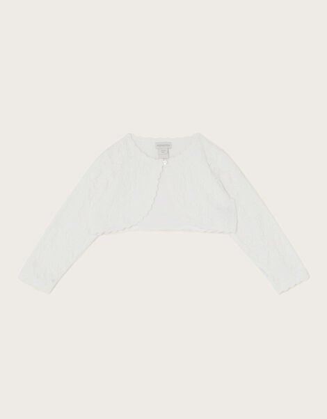 Baby Emilia Lace Scallop Cardigan, Ivory (IVORY), large