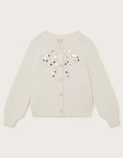 Bow Embellished Sequin Cardigan, Cream (CREAM), large