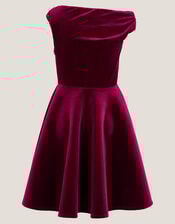 One Shoulder Drape Velvet Party Dess, Red (RED), large