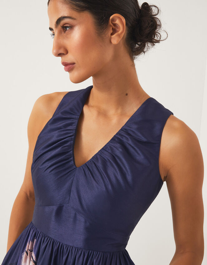 Sylvia Floral Print Satin Midi Dress, Blue (NAVY), large
