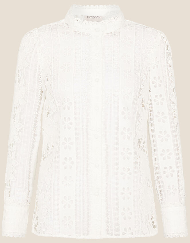 Tracey High Neck Lace Blouse Ivory | Blouses & Shirts | Monsoon US.