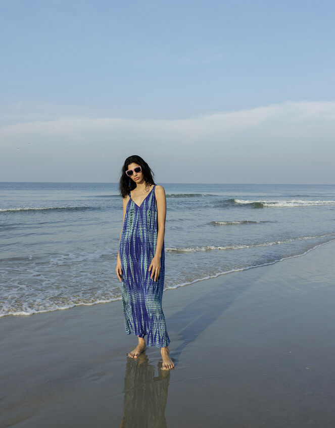 Tie Dye Wide Leg Jumpsuit in LENZING™ ECOVERO™ , Blue (BLUE), large