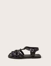 Leather Fisherman Sandals, Black (BLACK), large
