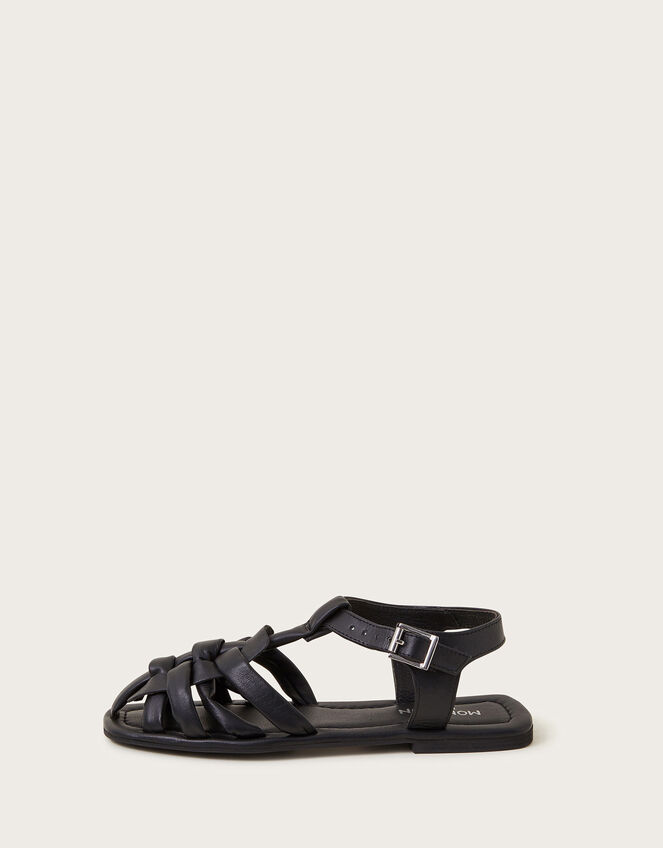 Leather Fisherman Sandals, Black (BLACK), large