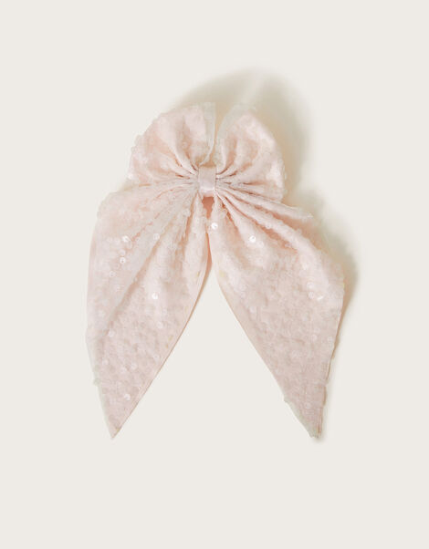 Sequin Long Bow Hair Clip, , large