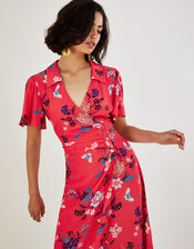 Clemence Print Wrap Button Midi Dress, Red (RED), large