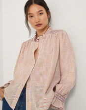 Maeve Ruffle Stripe Shirt, Camel (CAMEL), large