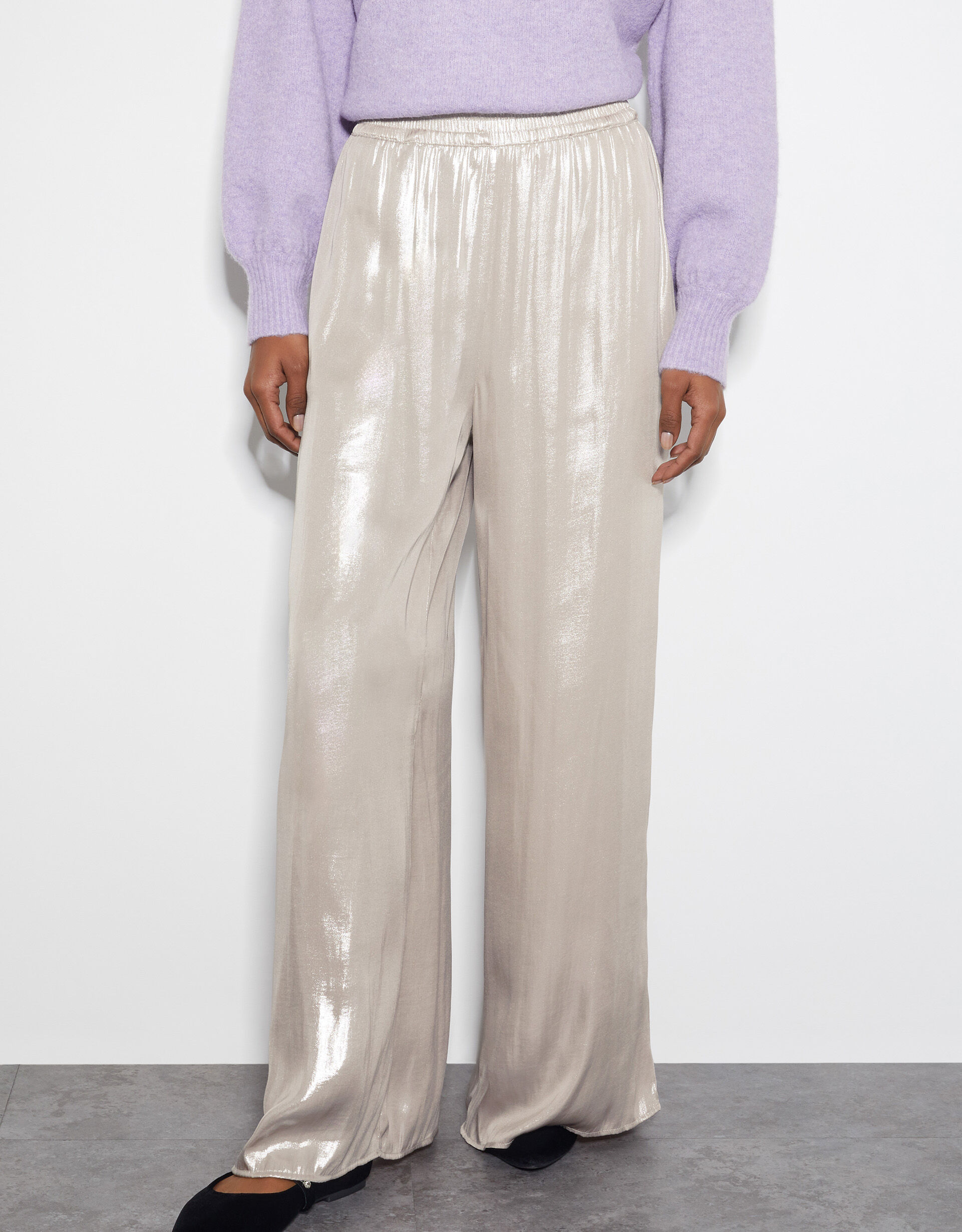 Lillie Metallic Wide Leg Trousers Natural