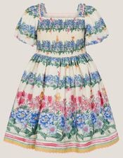 Clara Floral Puff Sleeve Dress, Ivory (IVORY), large