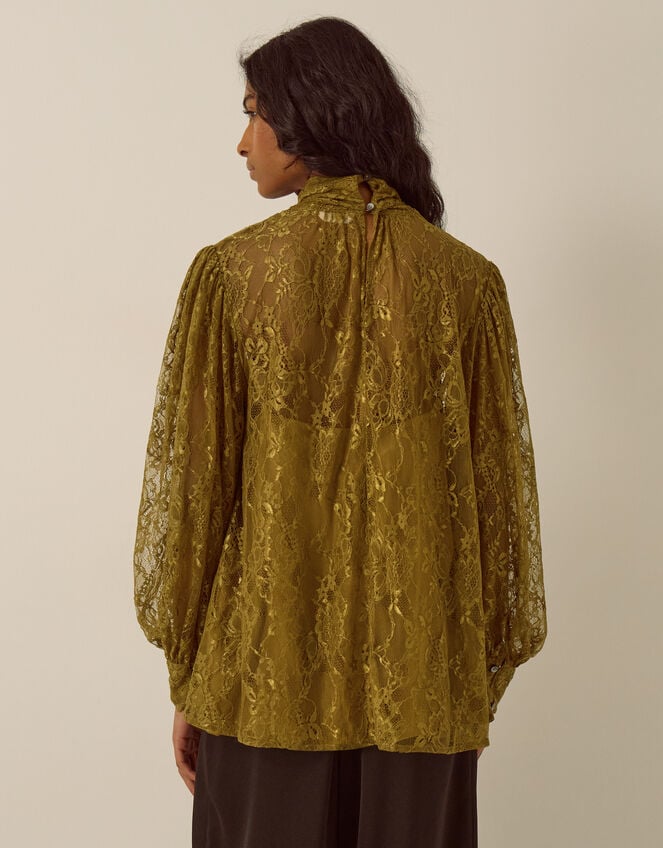 Zadie High Tie Neck Lace Blouse, Green (CHARTREUSE), large