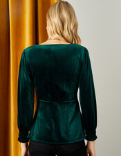 Gracie Button Through Velvet Blouse, Green (GREEN), large