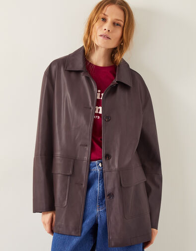 Paula Faux Leather Jacket, Brown (CHOCOLATE), large