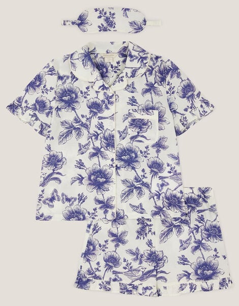 Floral Print Pyjamas & Sleep Mask Set, Blue (BLUE), large