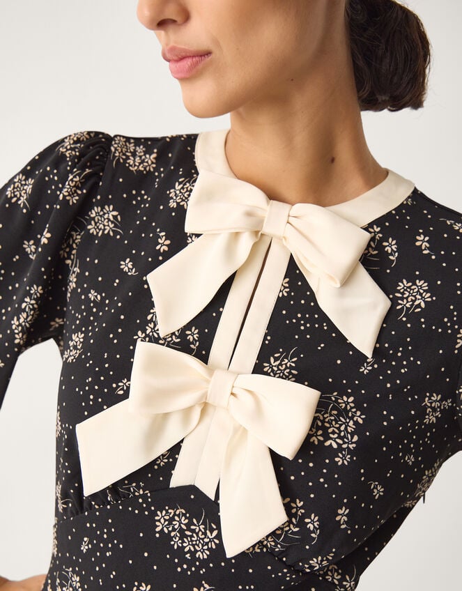 Dotty Bow Floral Jersey Midi Dress, Black (BLACK), large