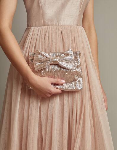 Mila Metallic Plisse Bow Bag, Pink (PINK), large
