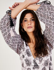 Printered Tiered Midi Dress, Blue (NAVY), large