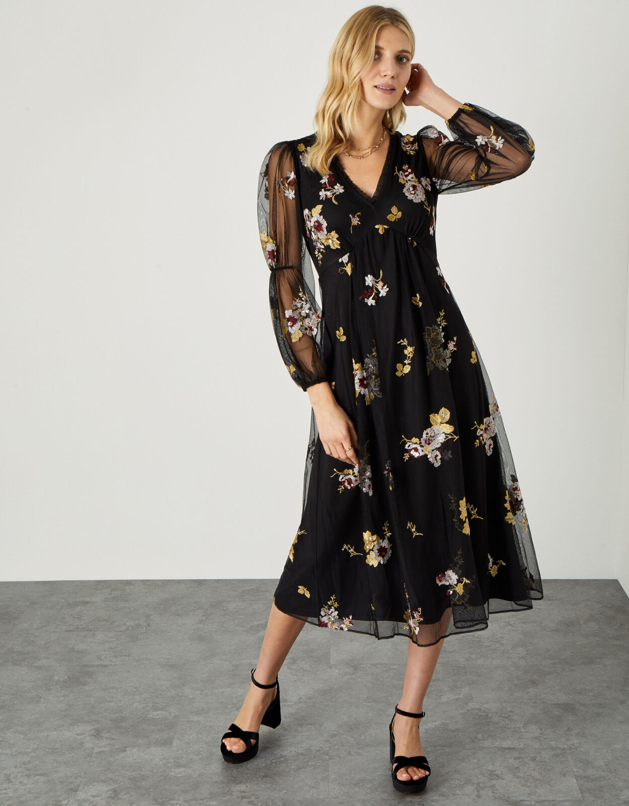 Monsoon black floral 2025 dress