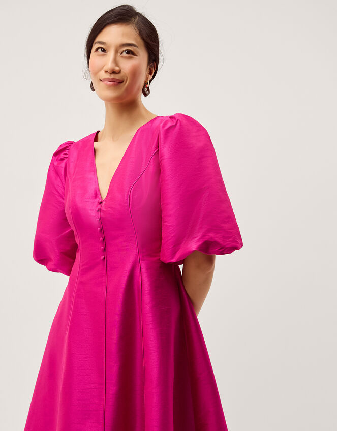 Beatrice Puff Sleeve A-Line Midi Dress, Pink (PINK), large