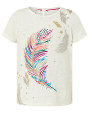 Glitter and Sequin Feather T-Shirt, Camel (OATMEAL), large