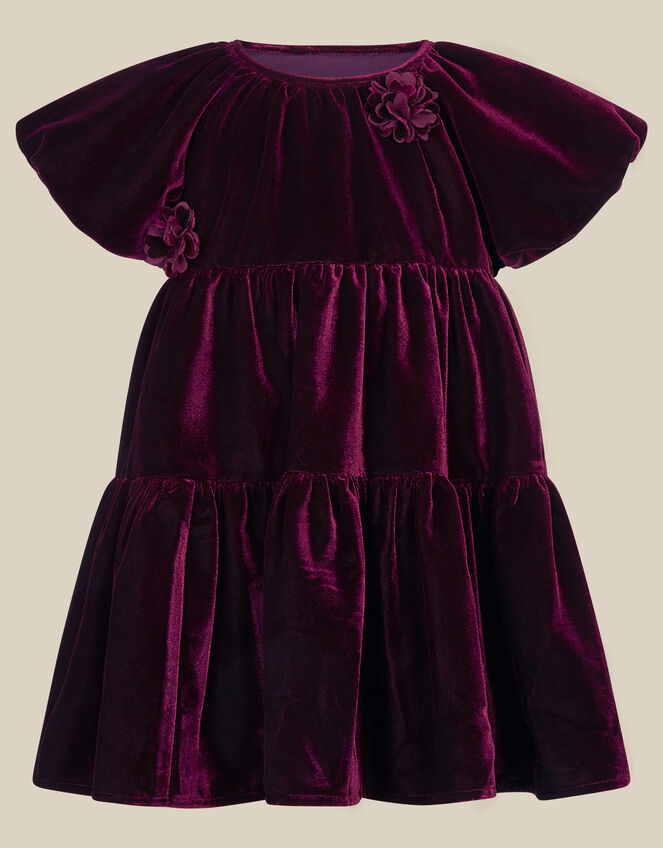 Baby Leila Corsage Velvet Party Dress, Purple (PURPLE), large