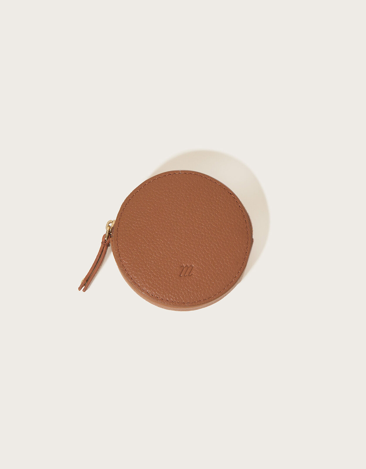Leather Round Coin Purse Tan