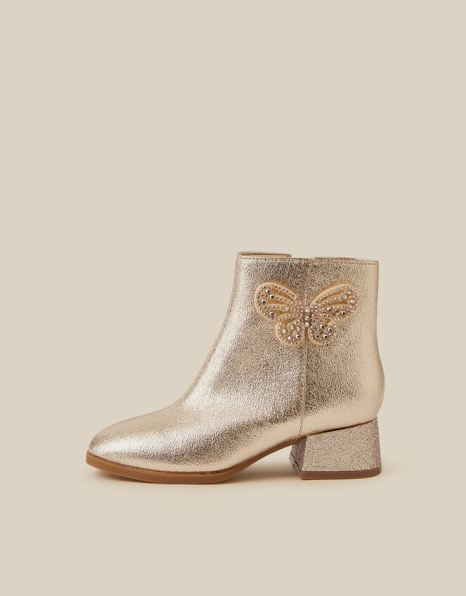 Embellished Butterfly Metallic Boots, Gold (GOLD), large