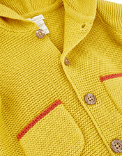 Newborn Baby Lion Cardigan in Knitted Cotton, Yellow (MUSTARD), large