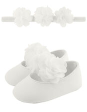 Baby Macaroon Corsage Bando and Bootie Set, Ivory (IVORY), large