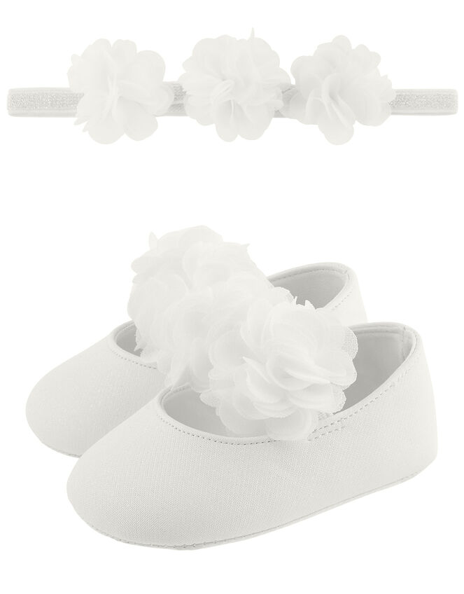 Baby Macaroon Corsage Bando and Bootie Set, Ivory (IVORY), large