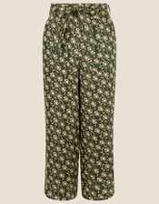 Joanna Linen Crop Trousers, Green (KHAKI), large