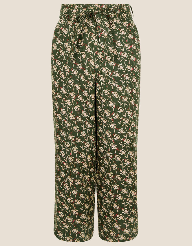 Joanna Linen Crop Trousers, Green (KHAKI), large