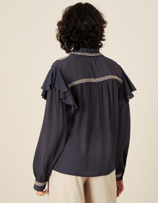 Victorian Embroidered Blouse, Grey (CHARCOAL), large