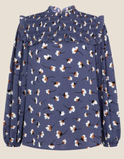 Floral Pin Tuck Blouse, Blue (BLUE), large