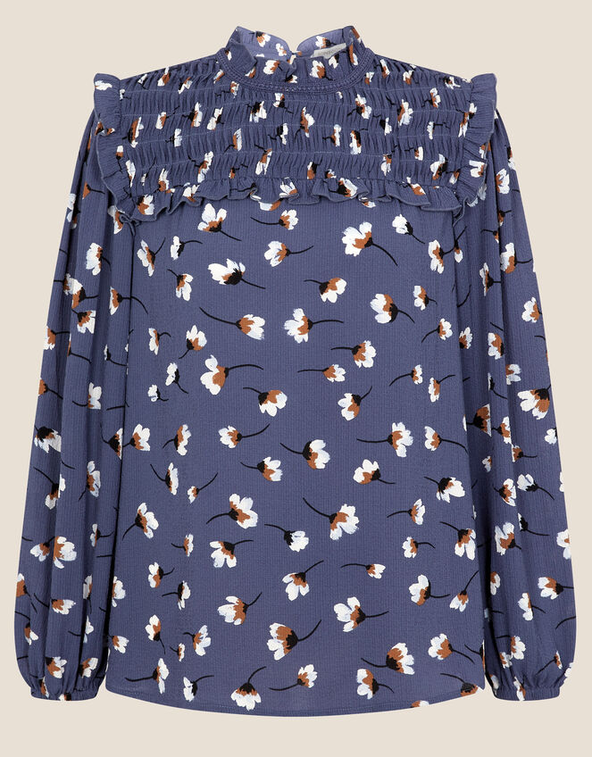 Floral Pin Tuck Blouse, Blue (BLUE), large