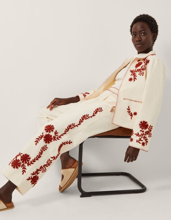 Emilia Floral Embroidered Jacket, Ivory (IVORY), large