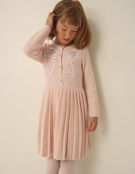 Bow Embellished Knitted Dress, Pink (PINK), large