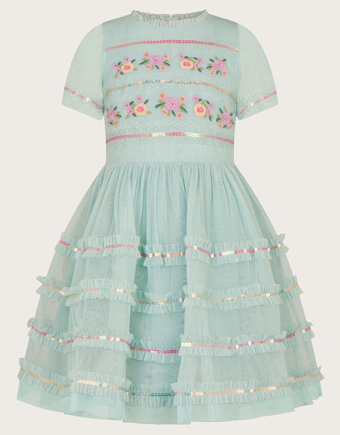 Embroidered Lace Tape Dress, Blue (AQUA), large