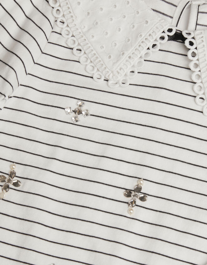 Jewel Stripe Collar Top, Ivory (IVORY), large