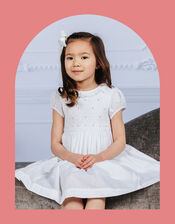 Trotters Willow Rose Hand Smocked Dress, White (WHITE), large