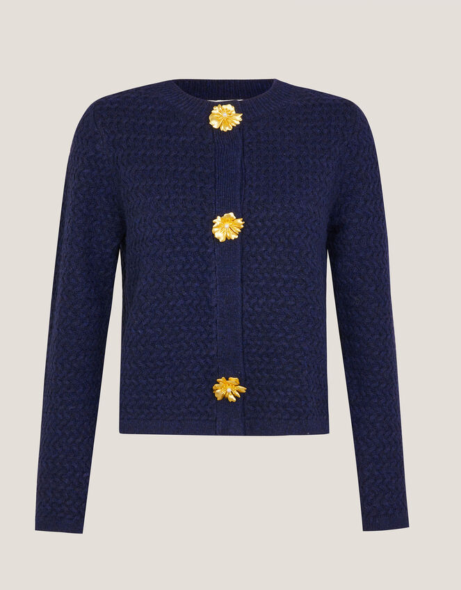 Brianne Floral Button Cardigan, Blue (NAVY), large