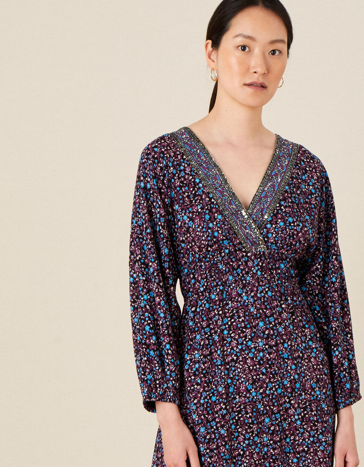 Delilah Dolman Embroidered Dress Blue