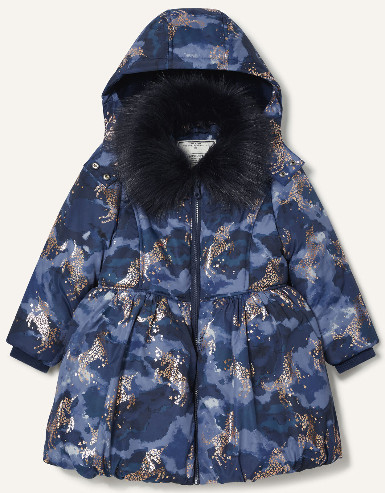 Foil Unicorn Padded Coat Blue Girls Coats Jackets Monsoon