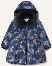 Foil Unicorn Padded Coat, Blue (NAVY), large